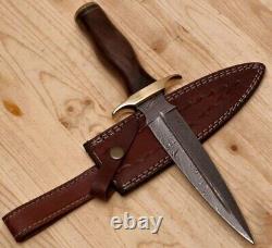 11 Handmade Damascus Steel Tactical Fixed Blade Boot Dagger Knife, Wood Handle