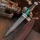 12.0 Damascus Dagger Knife Full Tang Wood Handle Fix Blade Leather Sheath