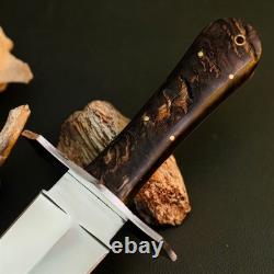 12.0 Stainless Dagger Knife Full Tang Wood Handle Fix Blade Leather Sheath