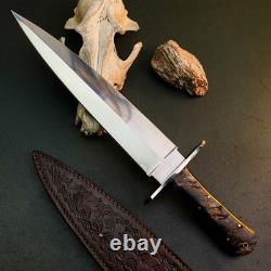 12.0 Stainless Dagger Knife Full Tang Wood Handle Fix Blade Leather Sheath