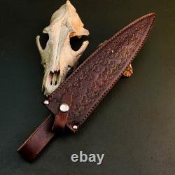 12.0 Stainless Dagger Knife Full Tang Wood Handle Fix Blade Leather Sheath