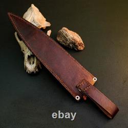 12.0 Stainless Dagger Knife Full Tang Wood Handle Fix Blade Leather Sheath