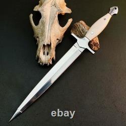 12.5 Stainless Dagger Knife Full Tang Horn Handle Fix Blade Leather Sheath