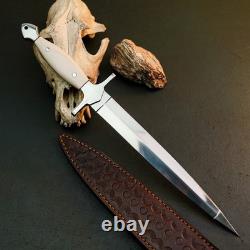12.5 Stainless Dagger Knife Full Tang Horn Handle Fix Blade Leather Sheath