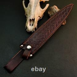 12.5 Stainless Dagger Knife Full Tang Horn Handle Fix Blade Leather Sheath