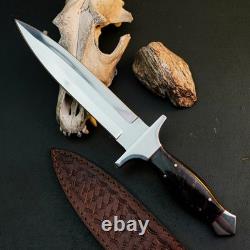 12.5 Stainless Dagger Knife Full Tang Wood Handle Fix Blade Leather Sheath