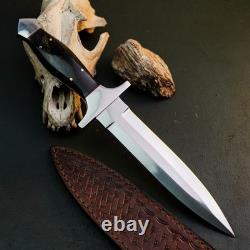 12.5 Stainless Dagger Knife Full Tang Wood Handle Fix Blade Leather Sheath