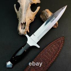 12.5 Stainless Dagger Knife Full Tang Wood Handle Fix Blade Leather Sheath 12.5 Stainless Dagger Knife Full Tang Wood Handle Fix Blade Leather Sheath