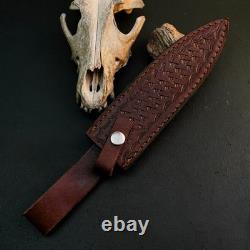 12.5 Stainless Dagger Knife Full Tang Wood Handle Fix Blade Leather Sheath