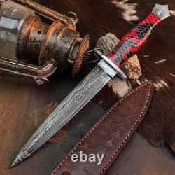 12.6 Dagger knife Handmade Damascus Knife Full Tang Resin Handle + Sheath