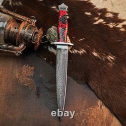 12.6 Dagger knife Handmade Damascus Knife Full Tang Resin Handle + Sheath