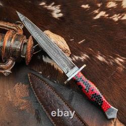 12.6 Dagger knife Handmade Damascus Knife Full Tang Resin Handle + Sheath