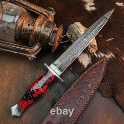 12.6 Dagger knife Handmade Damascus Knife Full Tang Resin Handle + Sheath
