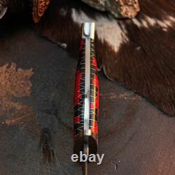 12.6 Dagger knife Handmade Damascus Knife Full Tang Resin Handle + Sheath
