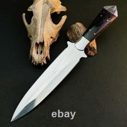 12.9 Stainless Dagger Knife Full Tang Resin Handle Fix Blade Leather Sheath