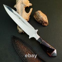 12.9 Stainless Dagger Knife Full Tang Resin Handle Fix Blade Leather Sheath