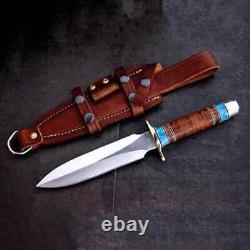 12 ARKANSAS Handmade D2 Steel DAGGER KNIFE WITH LEATHER AND STONE HANDLE