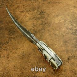 12 Feather Style Custom Made, Hand Forged Damascus Steel, Antique Dagger Knife