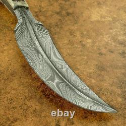 12 Feather Style Custom Made, Hand Forged Damascus Steel, Antique Dagger Knife