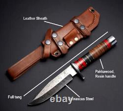 12 Fully Customized Damascus Steel Dagger Hunter Knife With Sheath Resin Handle