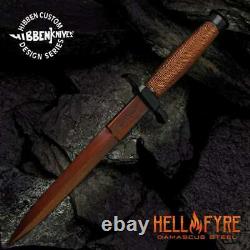 12 Gil Hibben Hellfyre Damascus Shadow Dual Edge Dagger Fixed Blade Knife