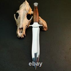 13.1 Stainless Dagger Knife Full Tang Wood Handle Fix Blade Leather Sheath