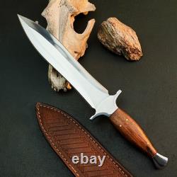 13.1 Stainless Dagger Knife Full Tang Wood Handle Fix Blade Leather Sheath