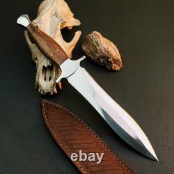 13.1 Stainless Dagger Knife Full Tang Wood Handle Fix Blade Leather Sheath