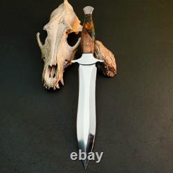 13.2 Stainless Dagger Knife Full Tang Wood Handle Fix Blade Leather Sheath