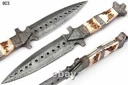 13 HAND FORGED DAMASCUS STEEL DAGGER BOOT KNIFE With STAG & DAMASCUS HANDLE -03