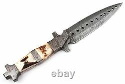 13 HAND FORGED DAMASCUS STEEL DAGGER BOOT KNIFE With STAG & DAMASCUS HANDLE -03