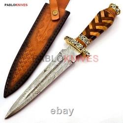 13 Premium Handmade Damascus Steel Hunting Dagger Knife Wood Brass Handle