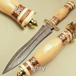 14.50 Handmade Damascus Steel Combat Tactical Hunting Dagger Knife With Sheath