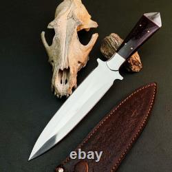 14.8 Stainless Dagger Knife Full Tang Bone Handle Fix Blade Leather Sheath