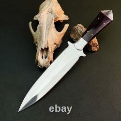14.8 Stainless Dagger Knife Full Tang Bone Handle Fix Blade Leather Sheath