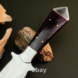 14.8 Stainless Dagger Knife Full Tang Bone Handle Fix Blade Leather Sheath