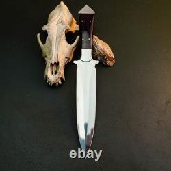 14.8 Stainless Dagger Knife Full Tang Bone Handle Fix Blade Leather Sheath