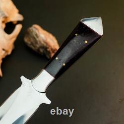 14.8 Stainless Dagger Knife Full Tang Bone Handle Fix Blade Leather Sheath