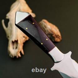 14.8 Stainless Dagger Knife Full Tang Bone Handle Fix Blade Leather Sheath