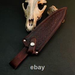 14.8 Stainless Dagger Knife Full Tang Bone Handle Fix Blade Leather Sheath