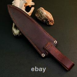 14.8 Stainless Dagger Knife Full Tang Bone Handle Fix Blade Leather Sheath