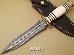 14 Handmade Damascus Steel Combat Tactical Hunting Dagger Knife With Sheath