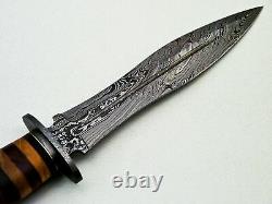 14 Handmade Damascus Steel Fixed Blade Hunting Dagger Knife Leather Roll Handle