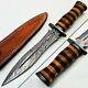 14 Handmade Damascus Steel Fixed Dagger Knife Hunting Leather Roll Handle