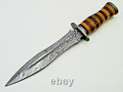 14 Handmade Damascus Steel Fixed Dagger Knife Hunting Leather Roll Handle