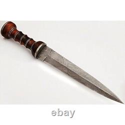 14 Long Handmade Damascus Steel Gladious Dagger Knife, Short Sword, Wood Handle