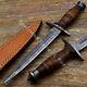 14'' Long Double Edged Hand Made Dagger With Damast Steel Blade & Leather Handle