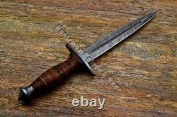 14'' long Double edged Hand Made DAGGER with Damast Steel Blade & Leather Handle