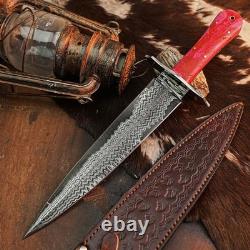 15.2 Dagger knife Handmade Damascus Knife Full Tang Resin Handle + Sheath
