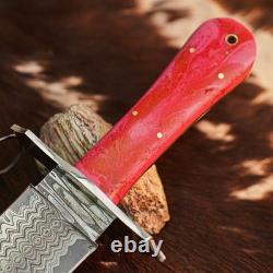 15.2 Dagger knife Handmade Damascus Knife Full Tang Resin Handle + Sheath